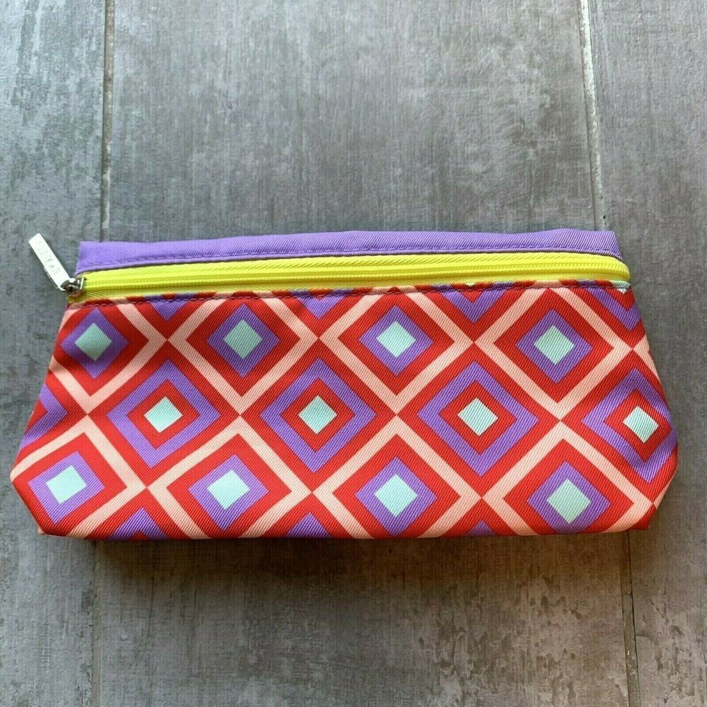 Clinique Makeup Cosmetic Brush Bag Travel Zip Top Diamond Pattern NEW Pouch